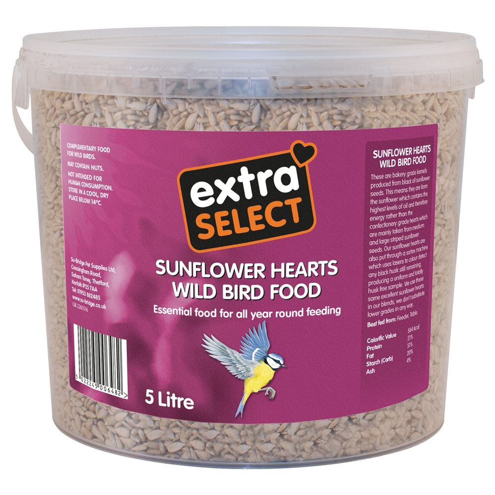 Extra Select Wild Bird Food Bucket Sunflower Hearts 5L