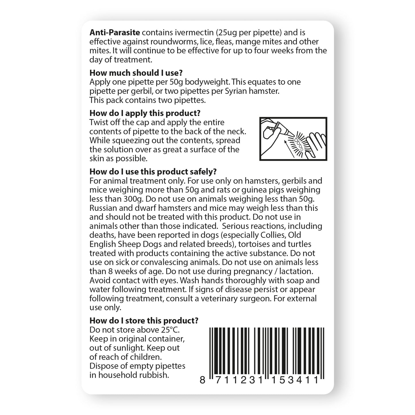 Beaphar Anti-Parasite Spot On for Golden Hamsters & Gerbils 2 pipettes