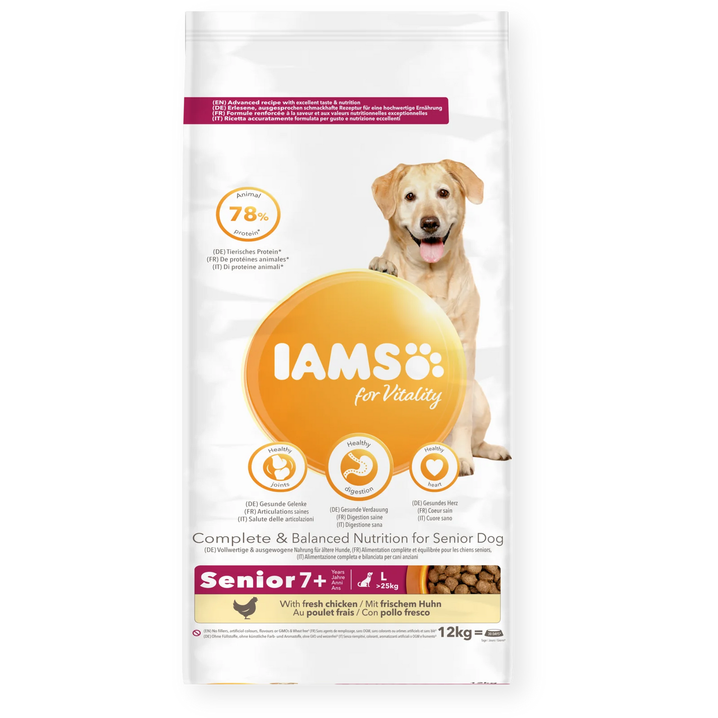 Iams Vitality Senior Large Breed Fresh Chicken Dry Dog Food 12kg