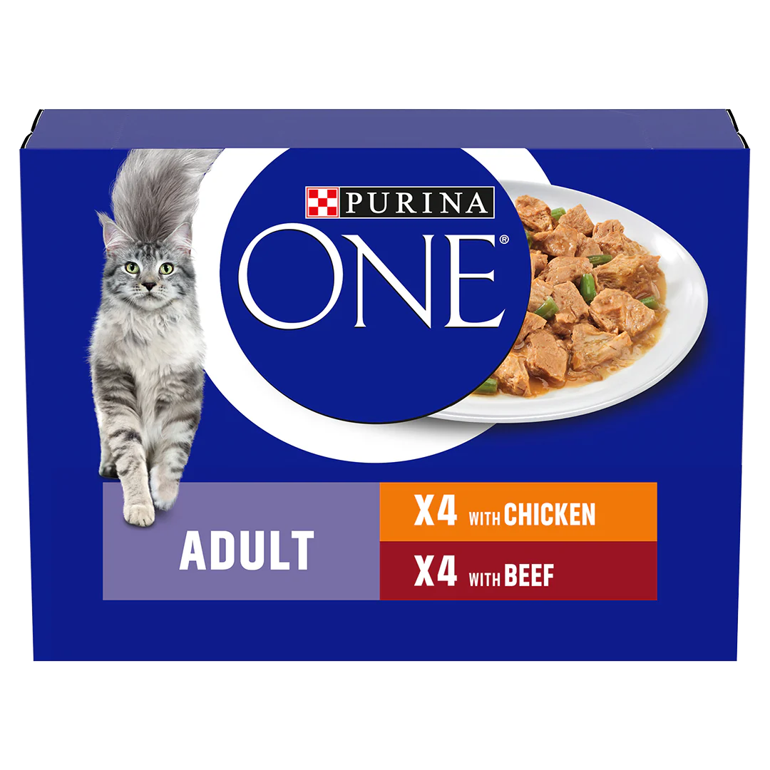 Purina One Adult Mini Fillets Chicken and Beef Wet Cat Food 8 x 85g