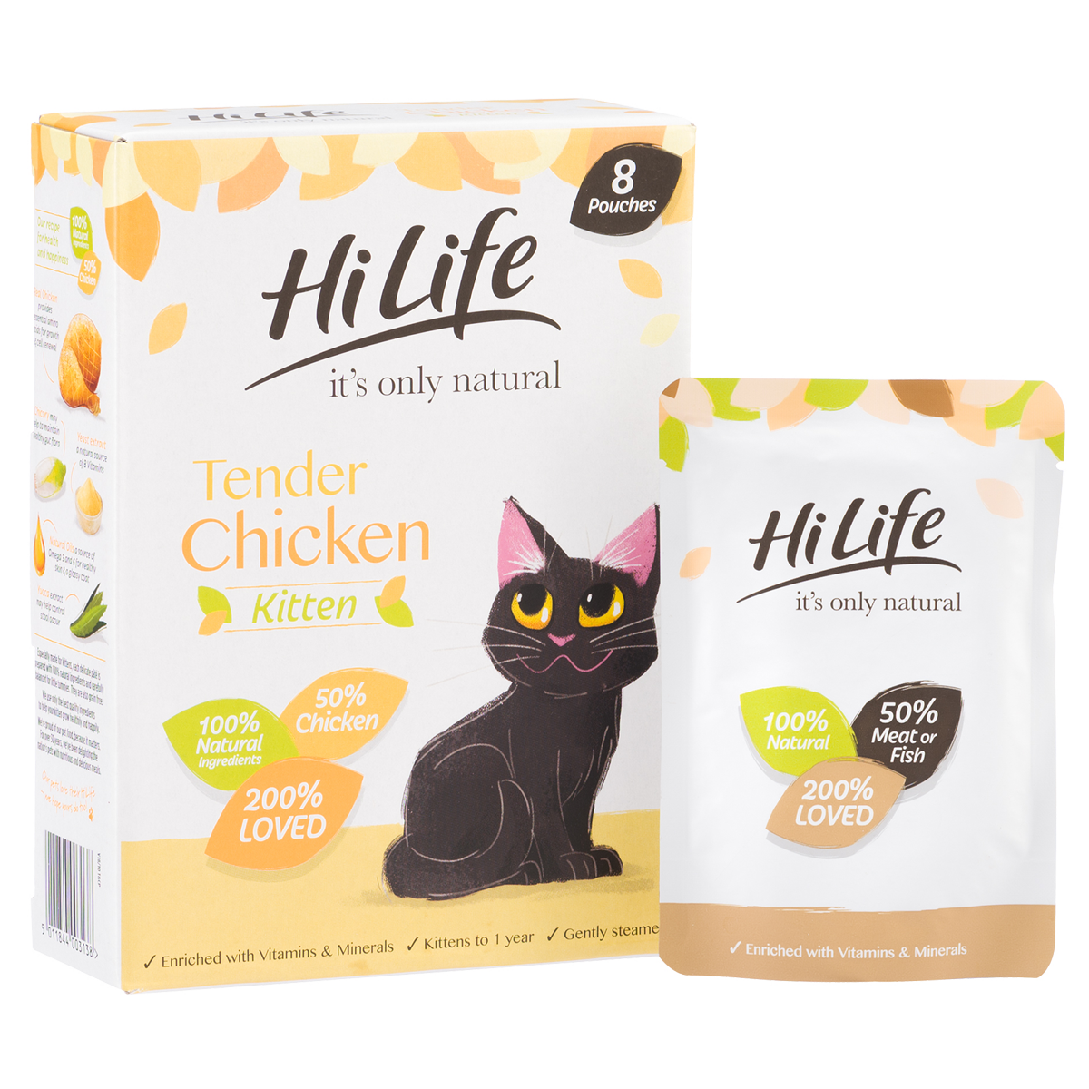 HiLife It's Only Natural Tender Chicken Kitten Food Pouches - 8 x 70g