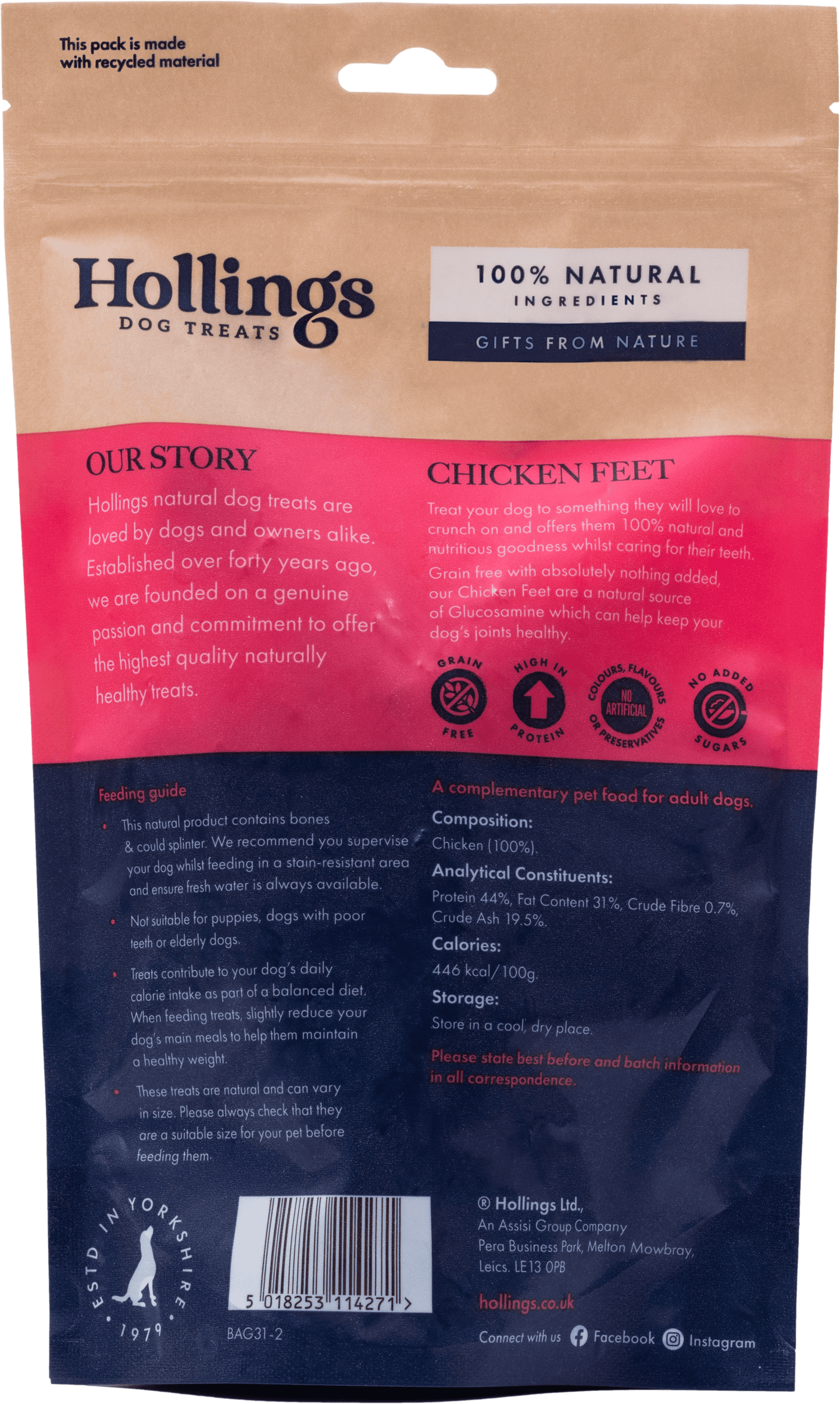 Hollings 100% Natural Chicken Feet 100g