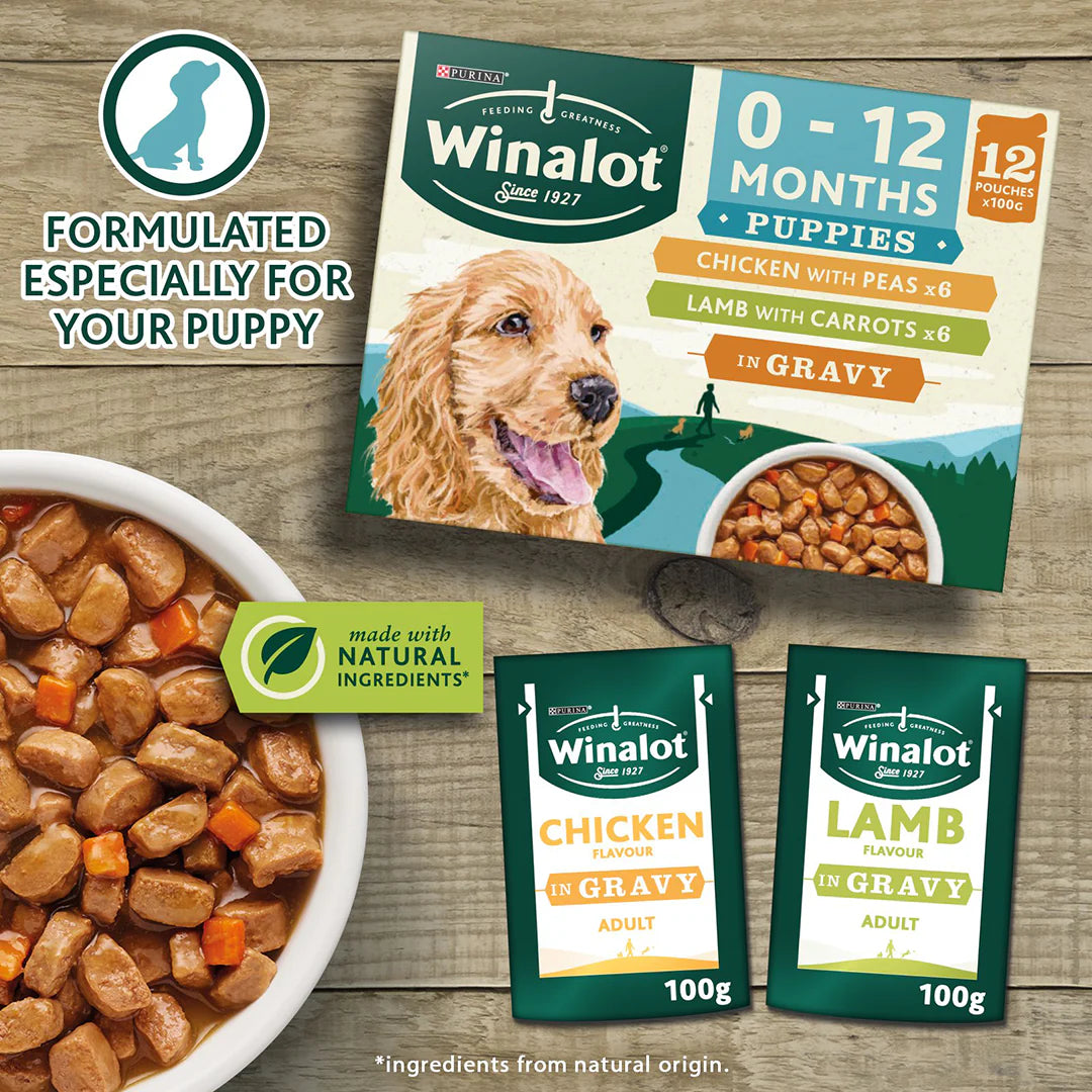 Winalot Meaty Chunks Puppy Mixed in Gravy Chicken & Lamb Wet Dog Food 12 x 100g