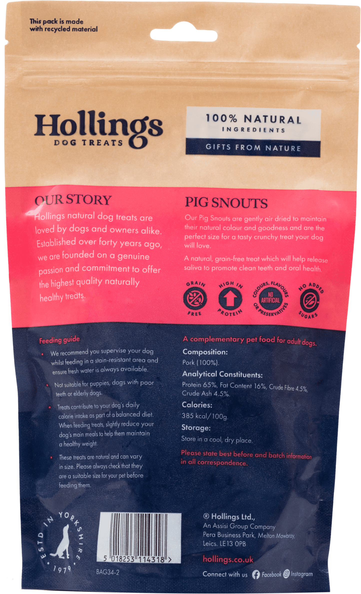 Hollings 100% Natural Pig Snouts 120g