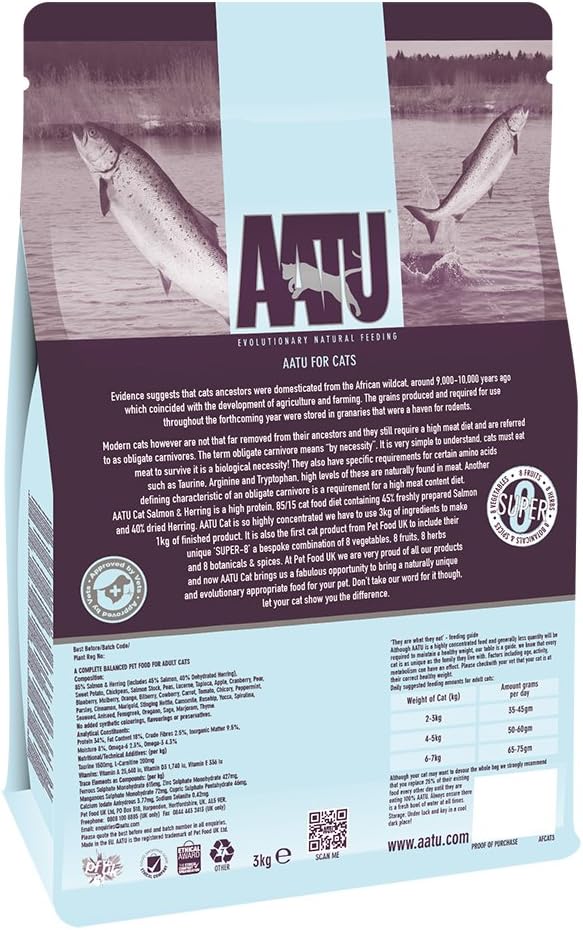 AATU 85/15 Grain Free Salmon & Herring Adult Dry Cat Food 3kg