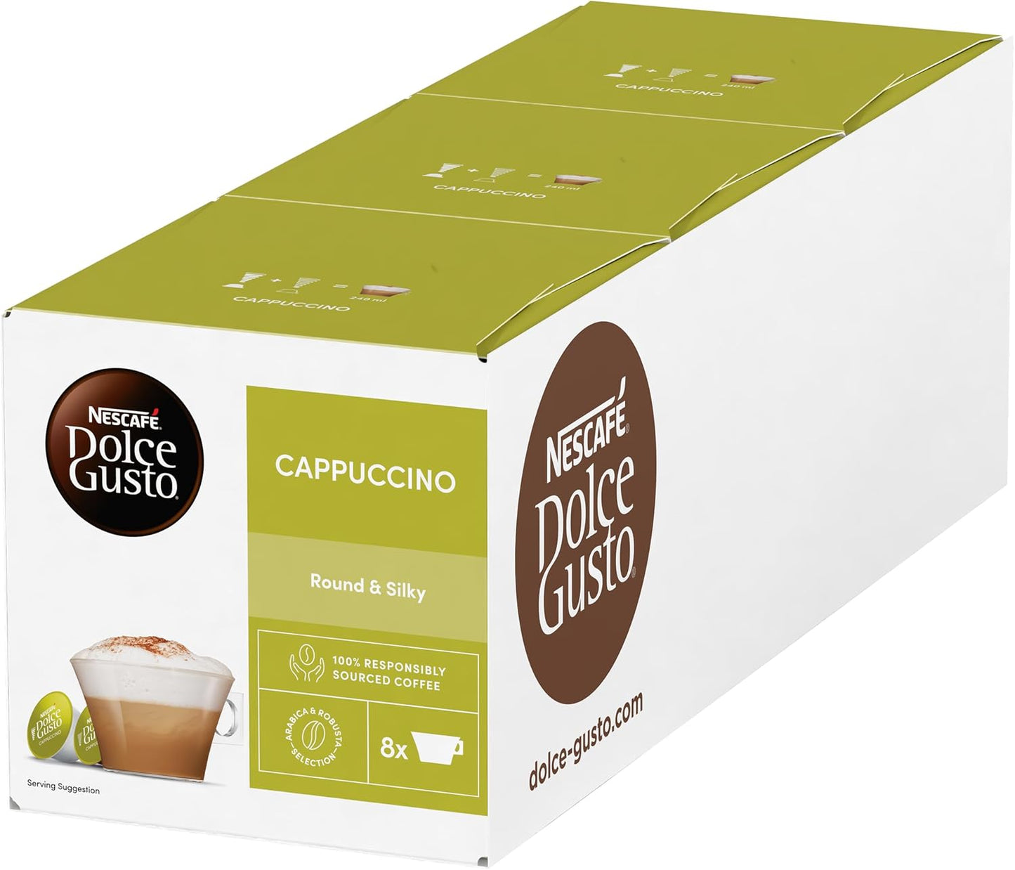 Nescafe Dolce Gusto Cappuccino Coffee 16 Capsules 6.5 oz (186.4g) Pack of 3