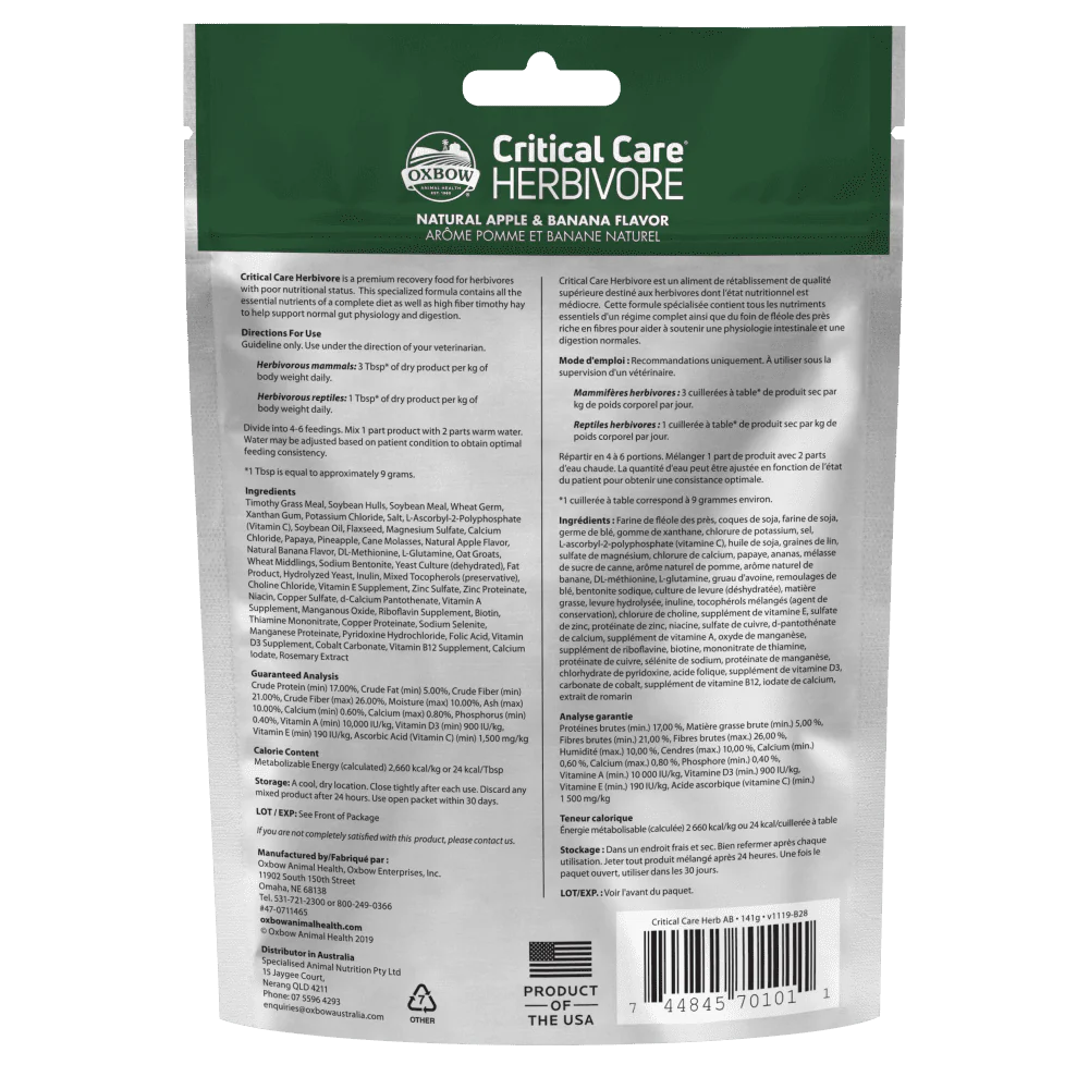 Oxbow Critical Care Herbivore Apple & Banana for Small Animals 141g