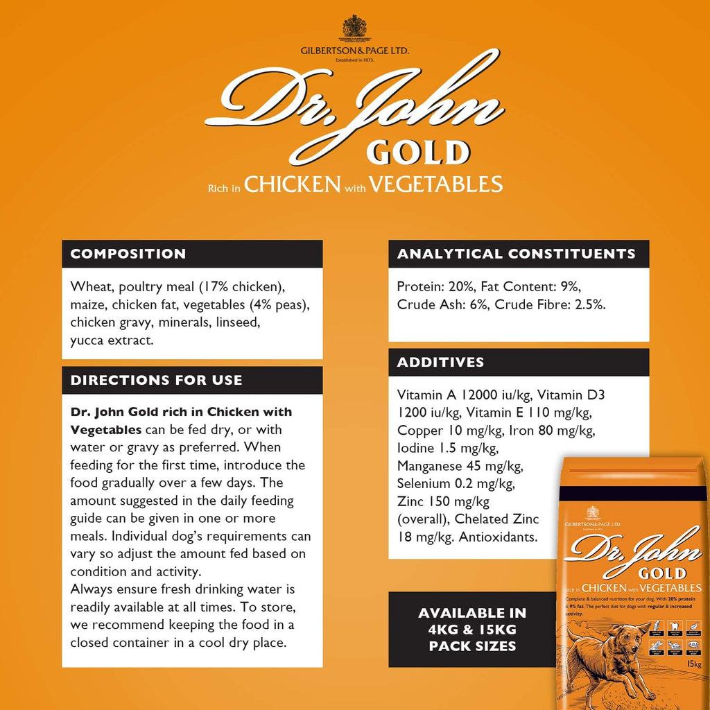Dr John Gold Rich in Chicken with Vegetables Dry Dog Food 15kg