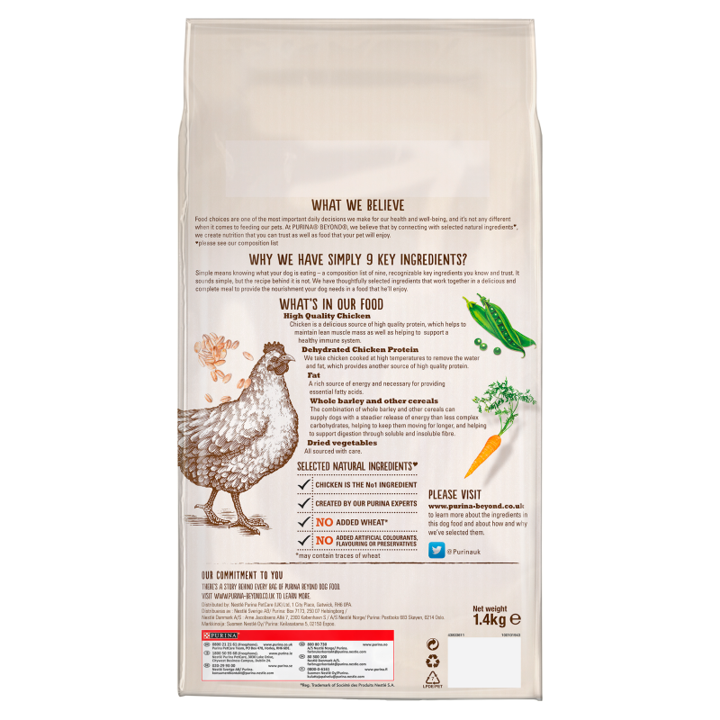 Beyond Simply 9 Adult Dry Dog Food Rich In Chicken With Whole Barley - 1.4kg