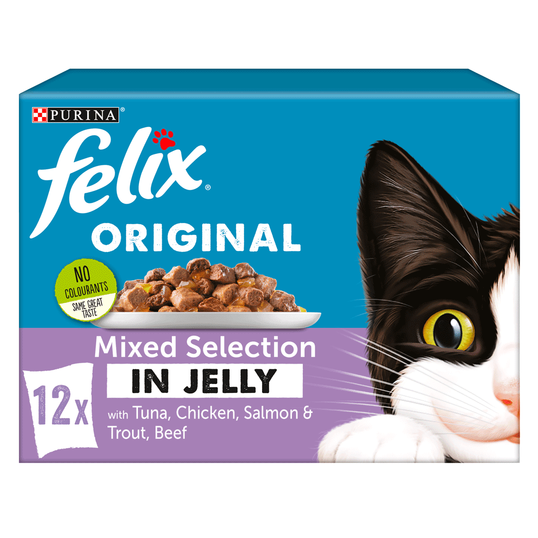 Felix Adult Original Mixed Selection in Jelly (Tuna, Chicken, Salmon and Trout, Beef) Wet Cat Food 12 x 100g