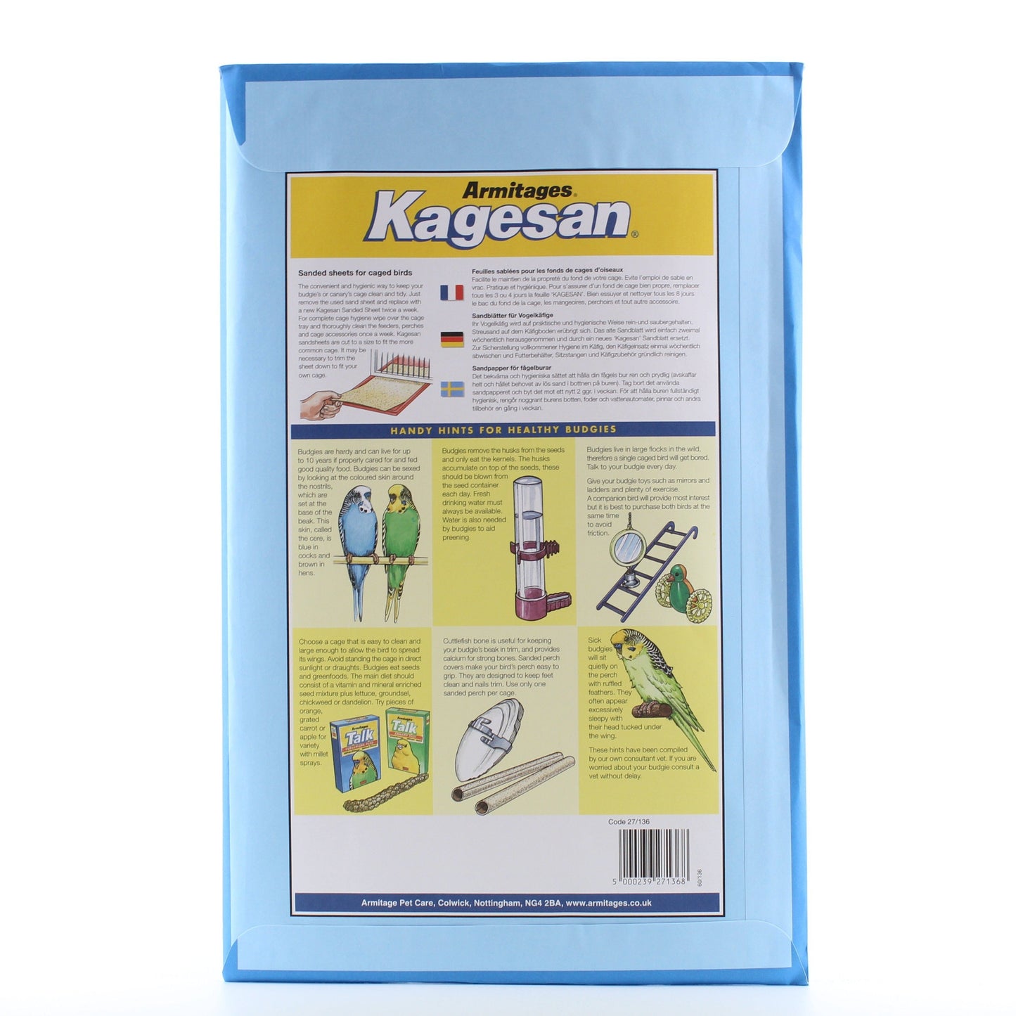 Kagesan Sanded sheets No 5 Blue 6 per pack Cage size 40 x 25 cm - 1