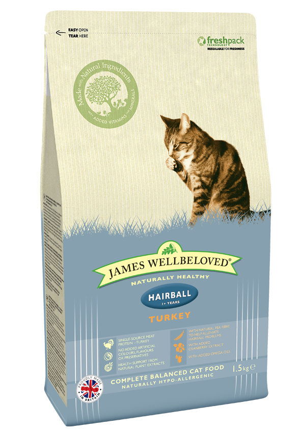 James Wellbeloved Adult Hairball Turkey Dry Cat Food 4kg
