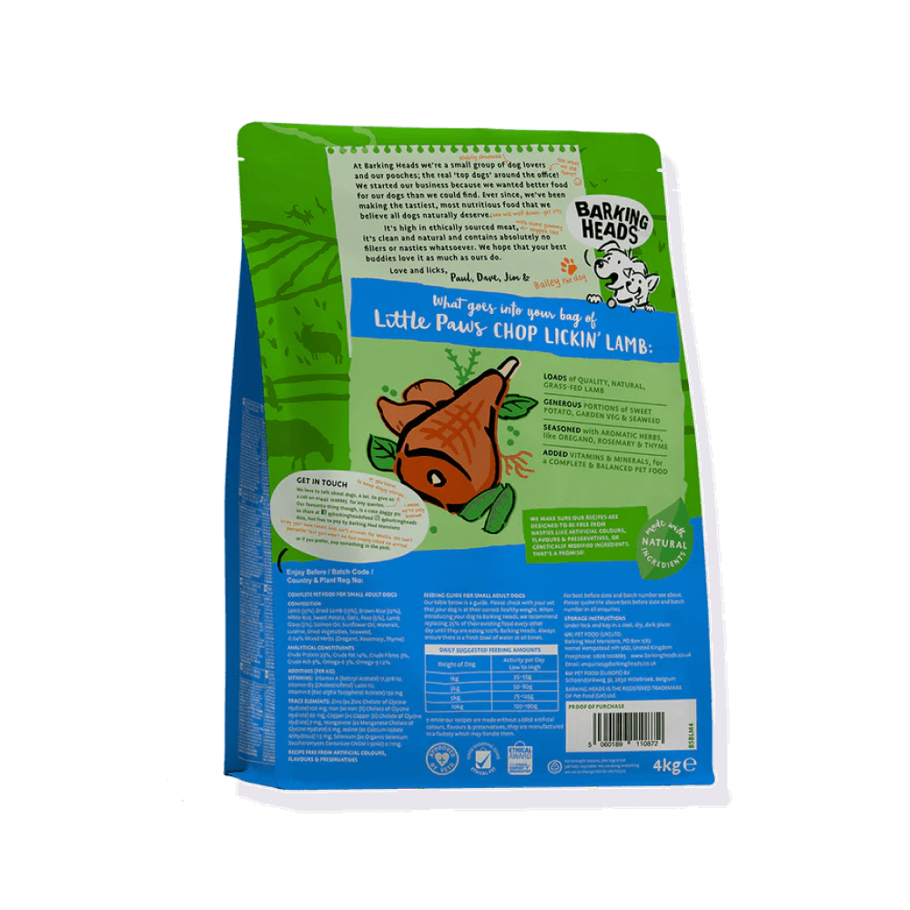 Barking Heads Little Paws Chop Lickin' Lamb Adult Small Dry Dog Food 4kg