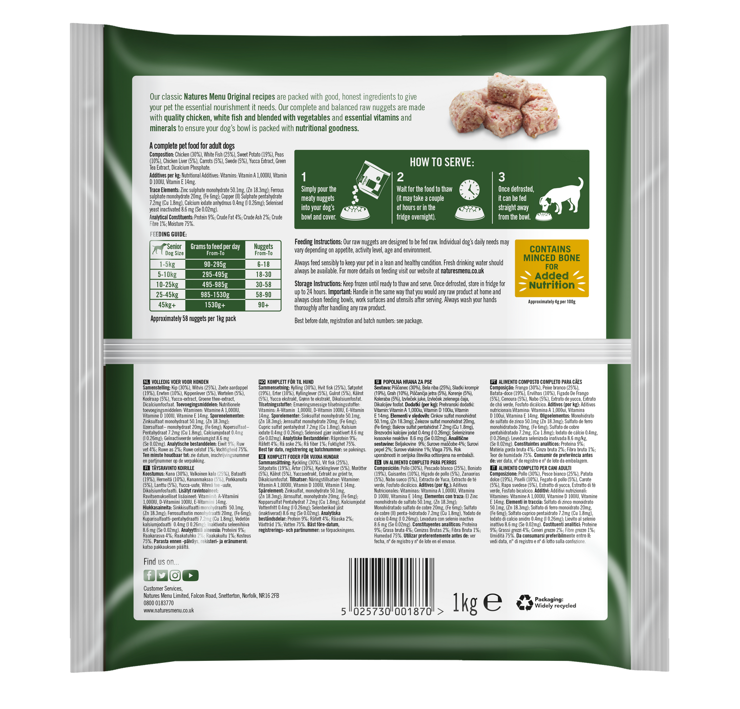 Natures Menu Frozen Senior Chicken Fish Dog Food Nuggets 1kg