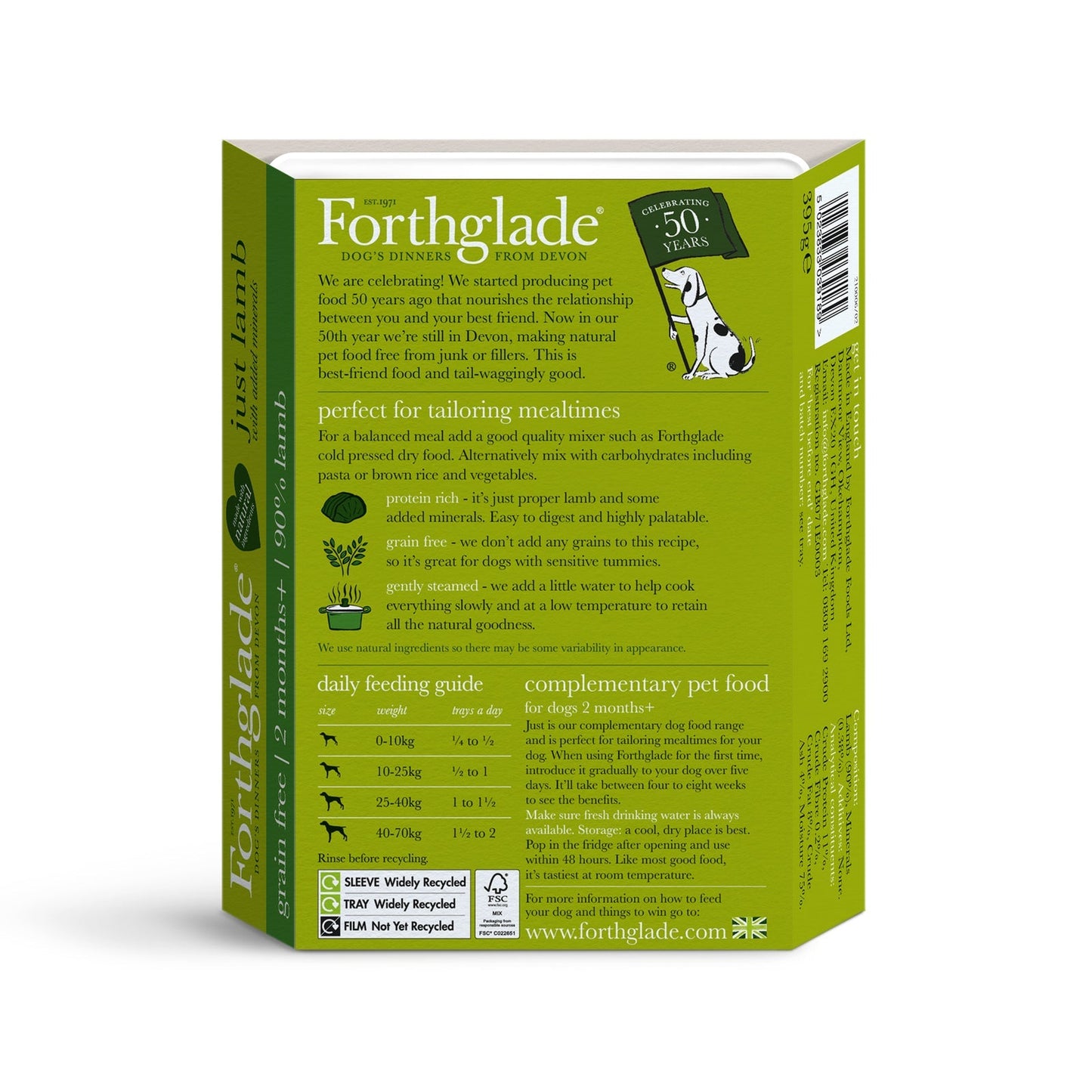 Forthglade Just Complementary Range Just Lamb Natural Wet Dog Food 395g