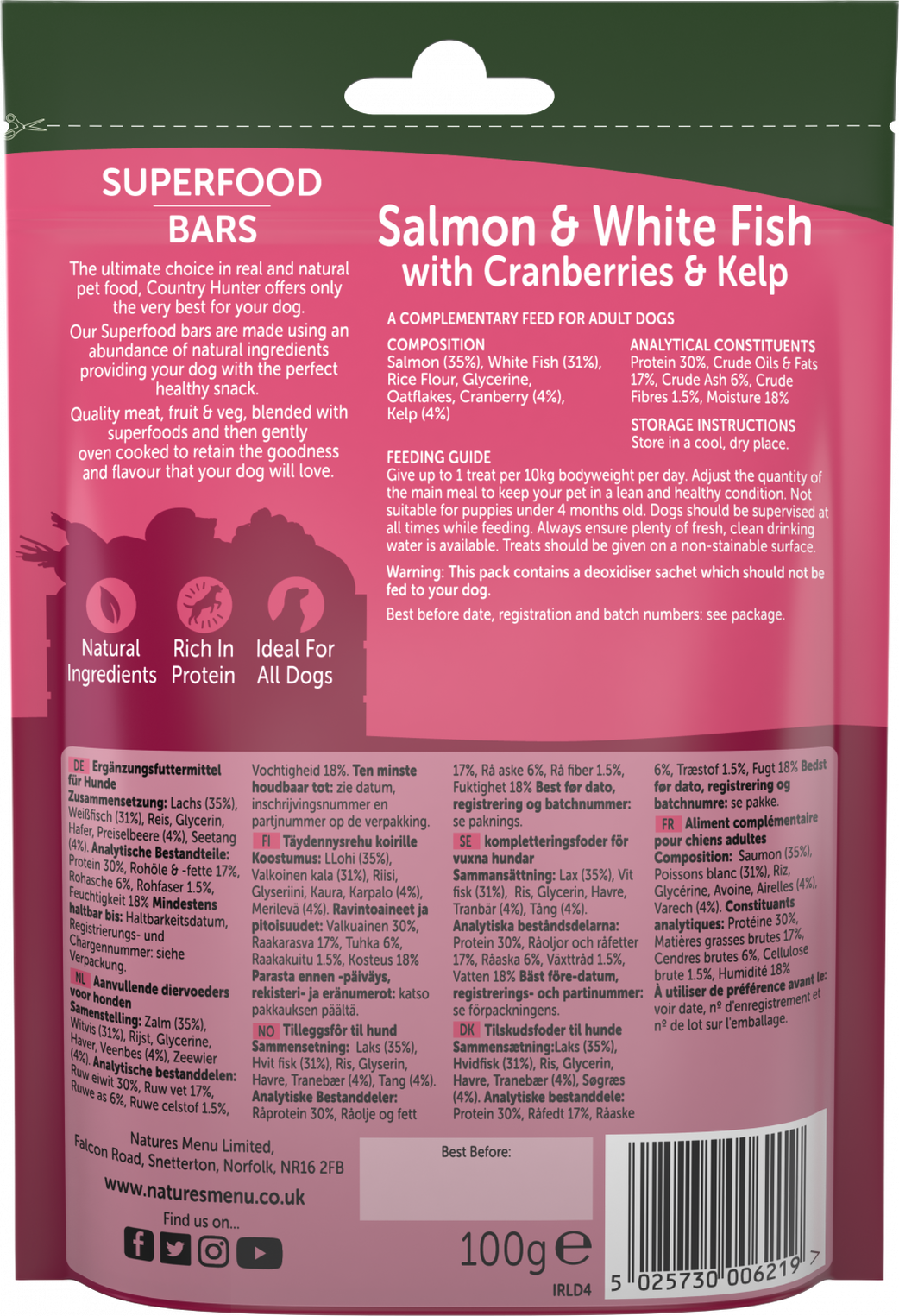 Natures Menu Country Hunter Superfood Bar Salmon & White Fish with Cranberries & Kelp