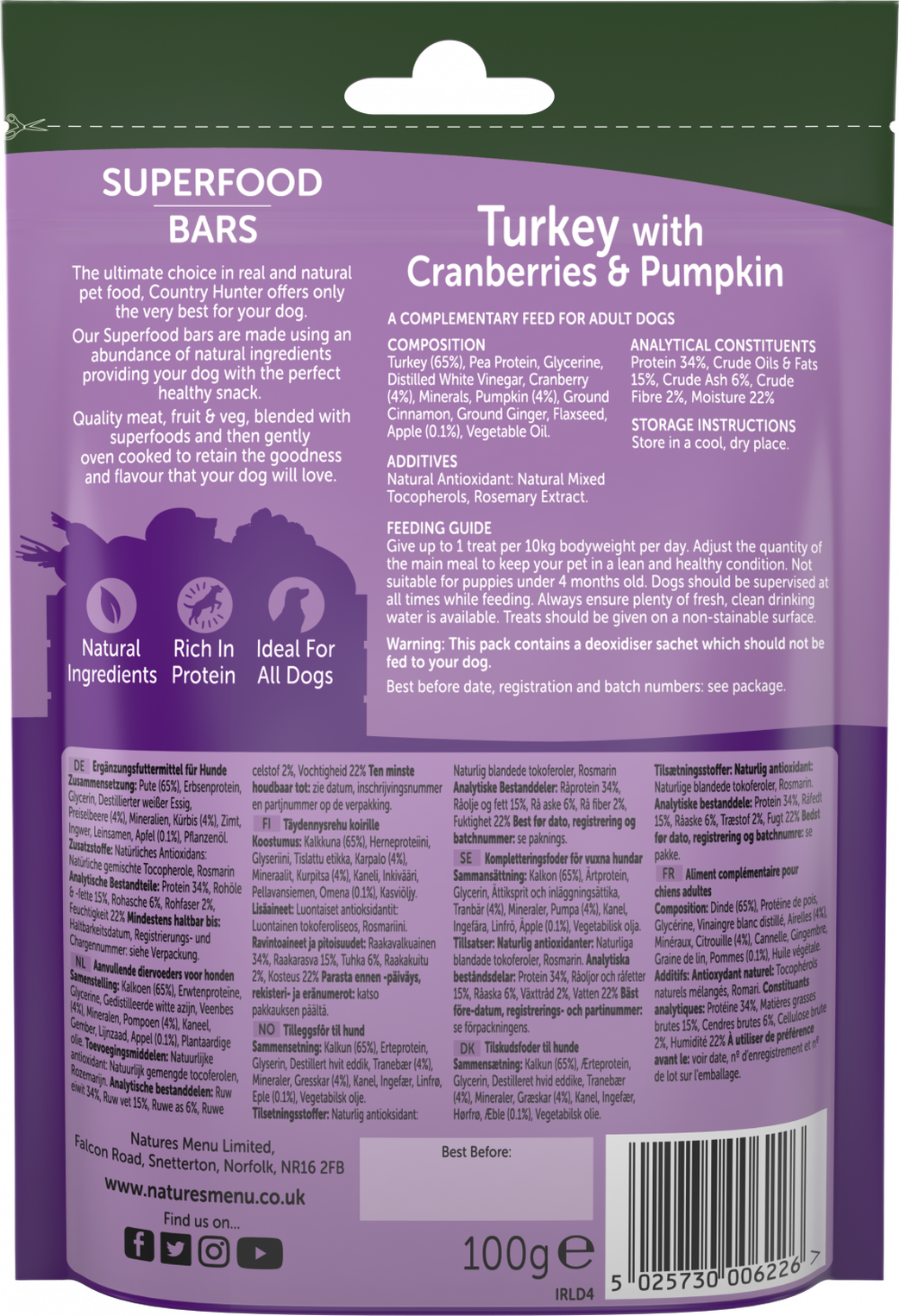 Natures Menu Country Hunter Superfood Bar Turkey with Cranberries & Pumpkin
