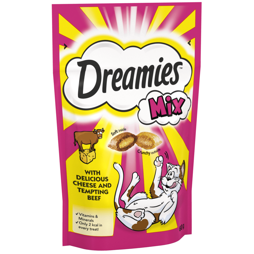 Dreamies Mix with Delicious Cheese & Tempting Beef Cat Treats 60g