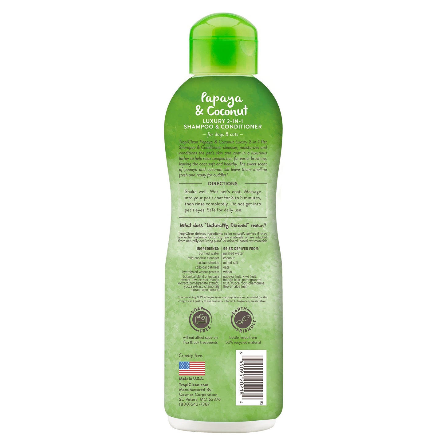 TropiClean Papaya & Coconut Luxury 2 in 1 Dog & Cat Shampoo & Conditioner