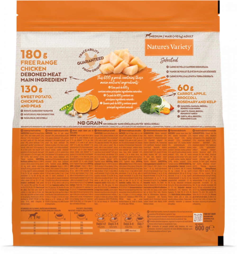 Nature's Variety Selected Free Range Chicken Medium/Maxi Adult Dry Dog Food 600g