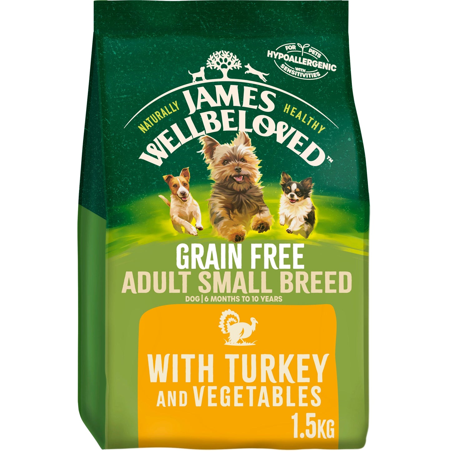James Wellbeloved Grain Free Adult Small Breed Turkey & Vegetables Dry Dog Food 1.5kg