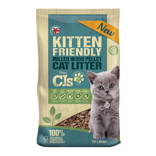 CJs Kitten Friendly Milled Wood Pellet Litter 10L