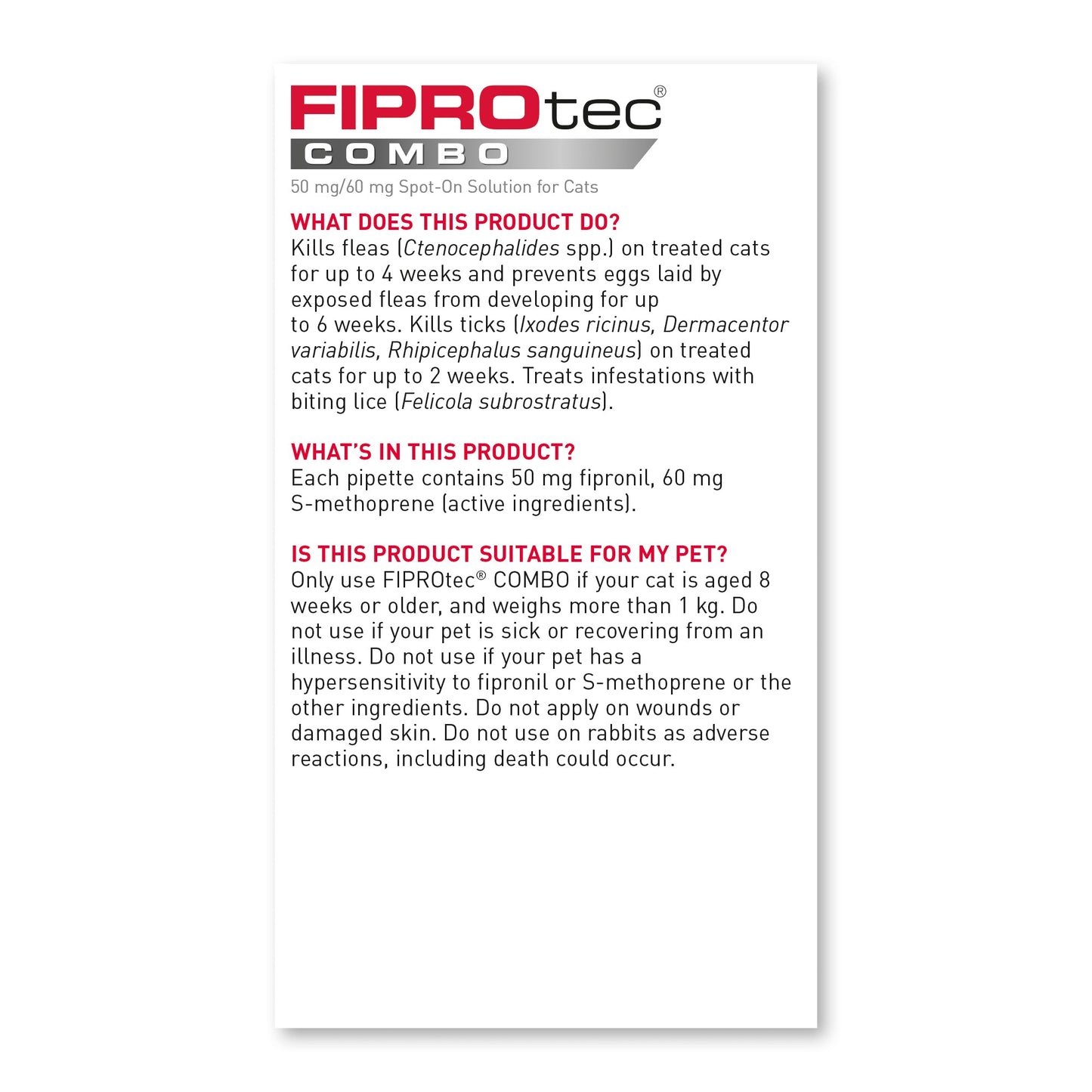 Beaphar FIPROtec COMBO Flea & Tick Spot On for Cats 6 pipette