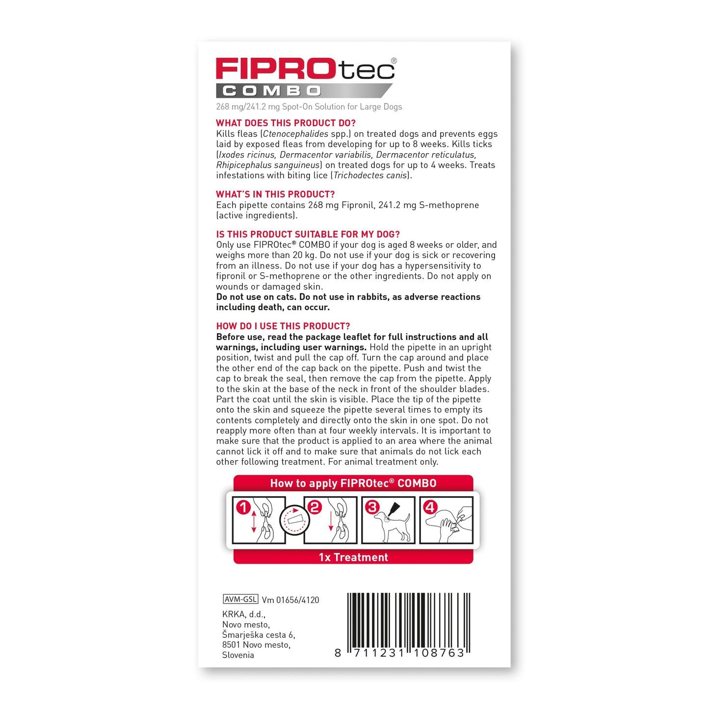 Beaphar FIPROtec COMBO Flea & Tick Spot On (20-40kg) 6 pipettes