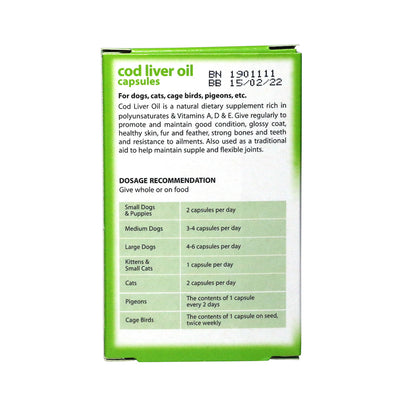 Johnsons Cod Liver Oil Capsules for Dogs/Cats/Cage birds/Pigeons 40 capsules