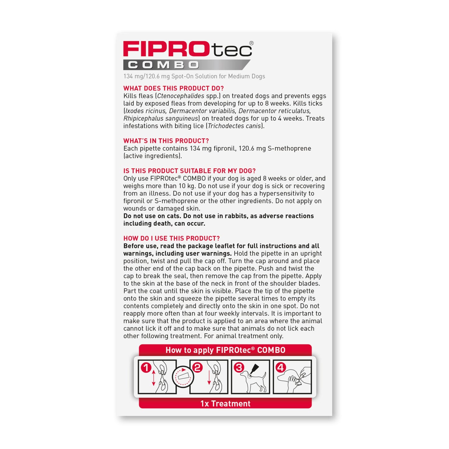 Beaphar FIPROtec COMBO Flea & Tick Spot On (10-20kg) 3 pipettes