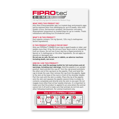 Beaphar FIPROtec COMBO Flea & Tick Spot On (10-20kg) 3 pipettes