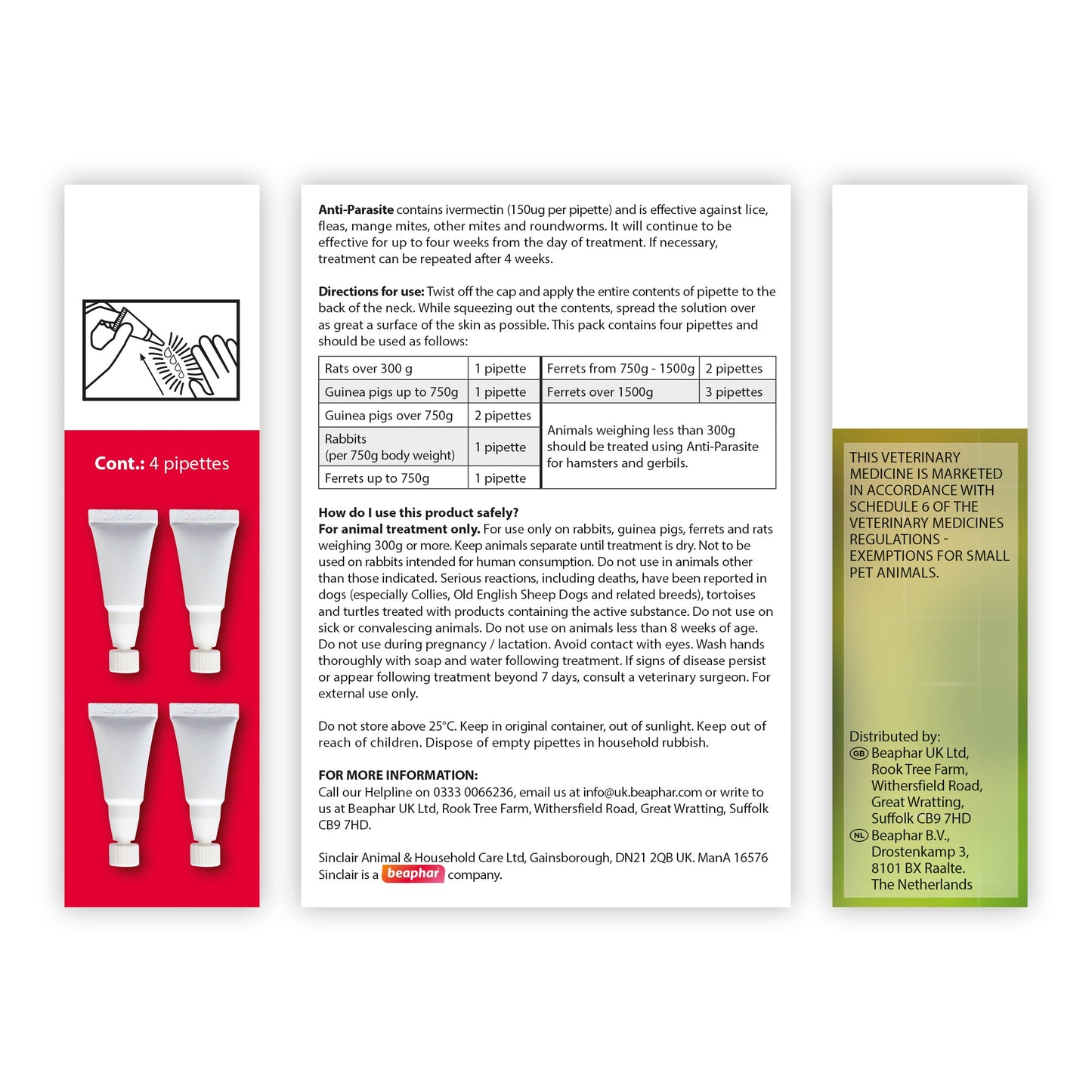 Beaphar Anti Parasite Spot On for Small Animals (weighing >300g) 4 pipettes