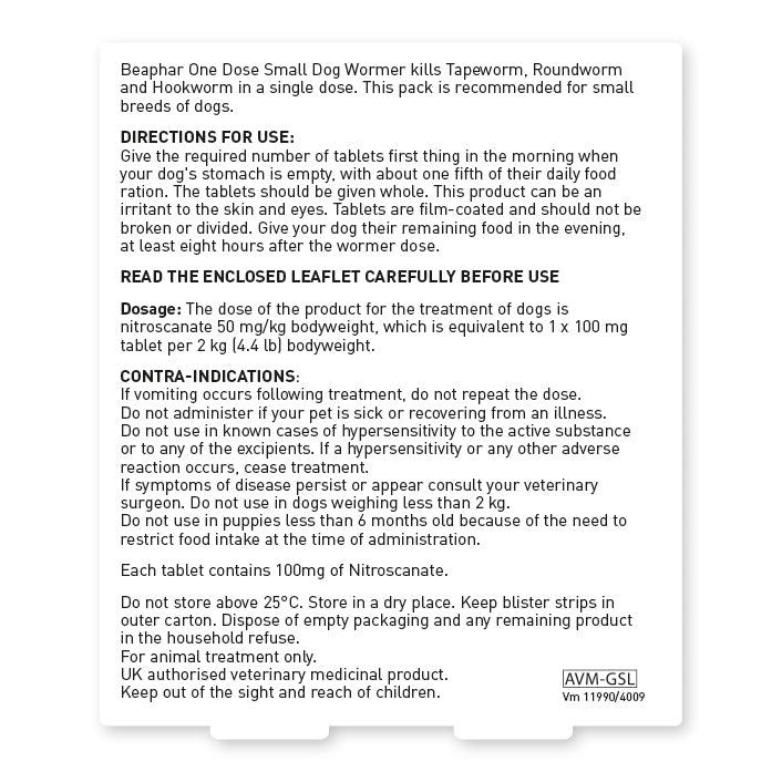 Beaphar One Dose Worming Tablets for Dogs