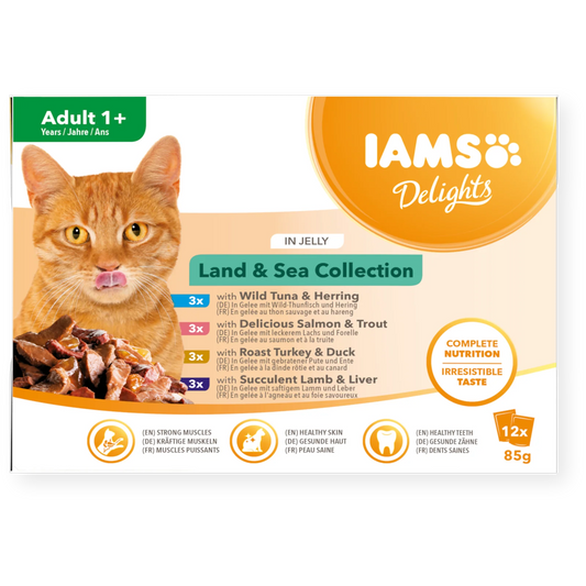 Iams Delights Adult Land & Sea Collection in Jelly Wet Cat Food 12 x 85g
