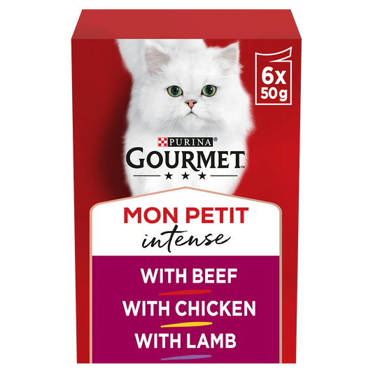 [Clearance Sale] Gourmet Adult Mon Petit Meaty Variety (Beef, Chicken and Lamb) Wet Cat Food 6 x 50g
