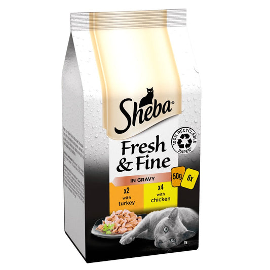 Sheba Fresh & Fine in Gravy with Chicken & with Turkey 6 x 50g