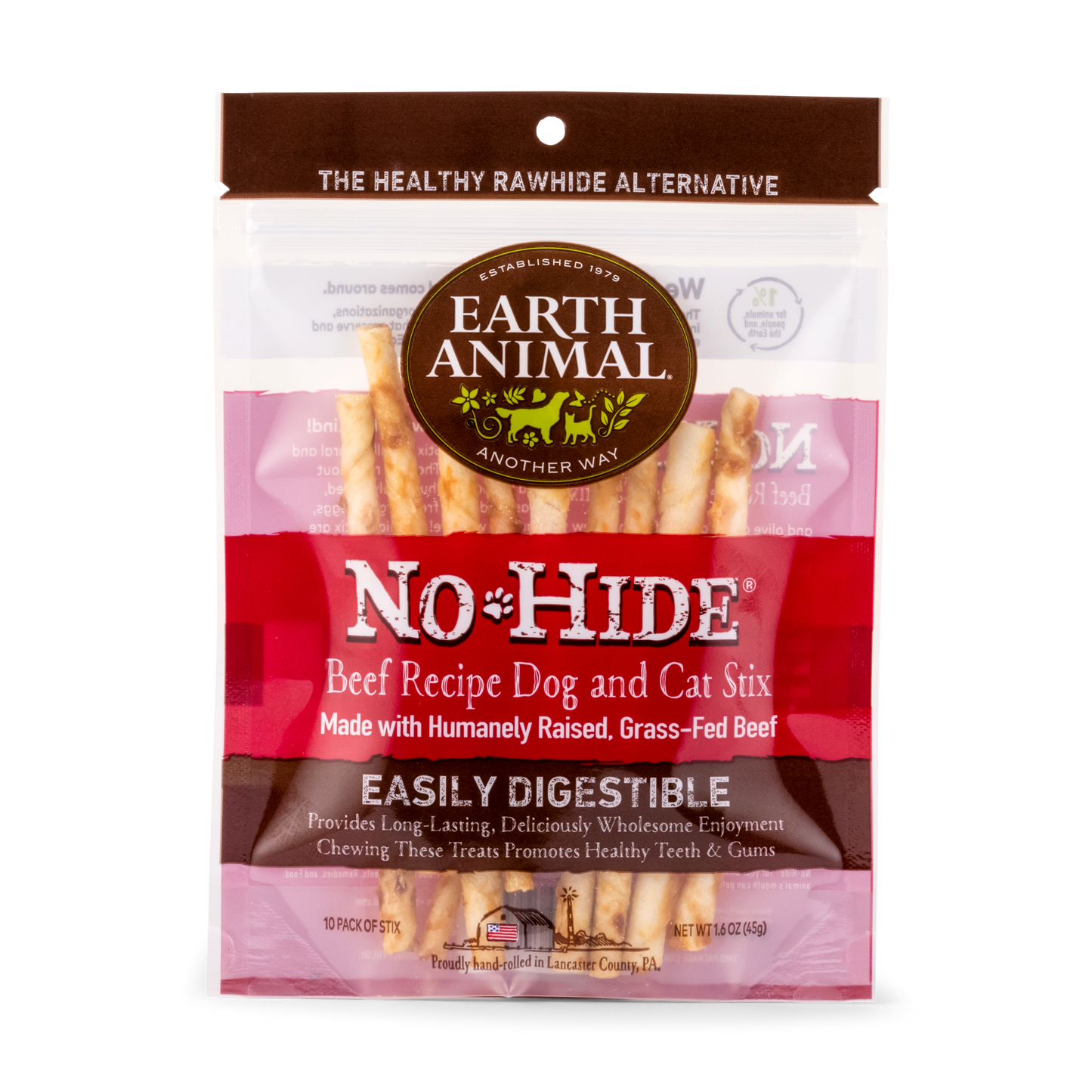 Earth Animal Beef No Hide Stix Dog Treats 10 pack 45g