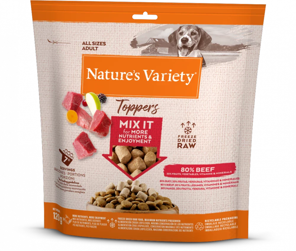 Nature's Variety Complete Freeze Dried Food Beef Toppers For Adult All Size Dog 120g