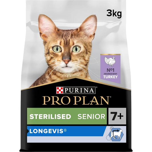 Pro Plan Adult 7+ Sterilised Longevis Turkey Dry Cat Food 3kg