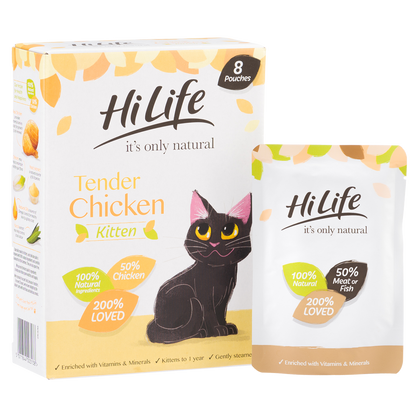 HiLife It's Only Natural Tender Chicken Kitten Food Pouches - 8 x 70g