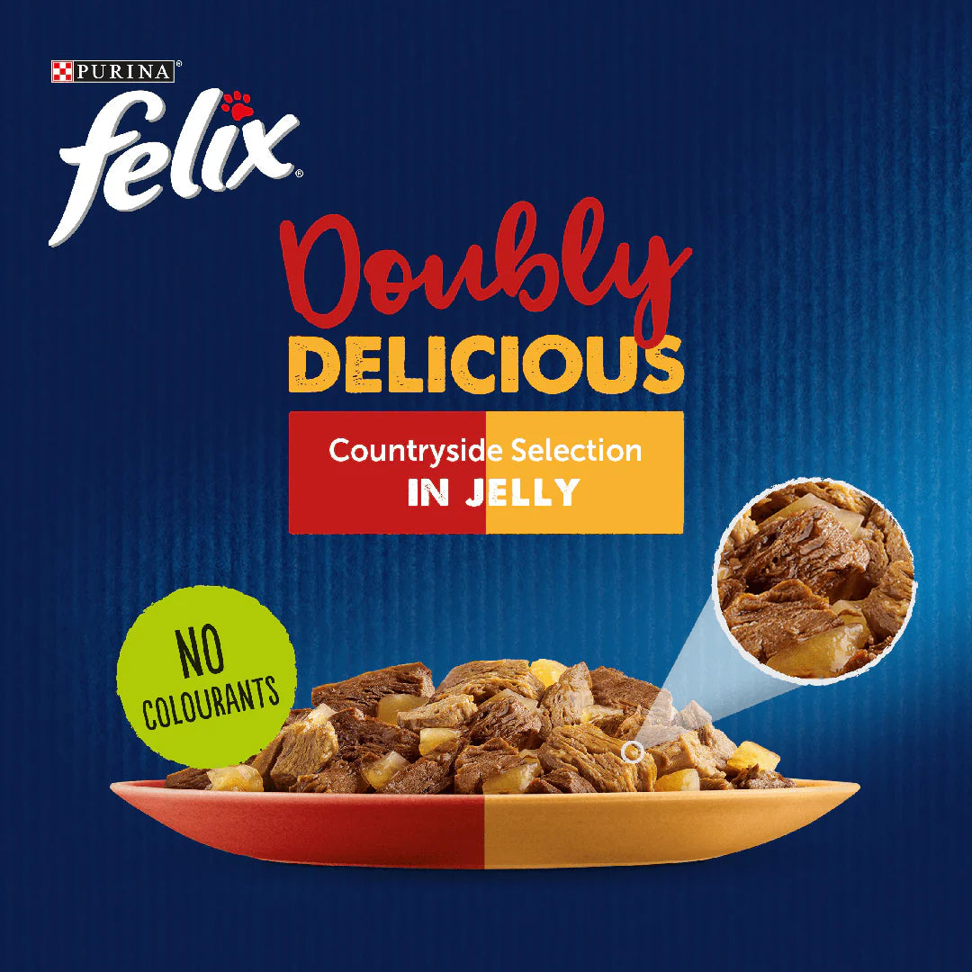 Felix Adult Doubly Delicious Countryside Meaty Selection Wet Cat Food 12 x 100g