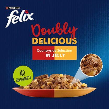 Felix Adult Doubly Delicious Countryside Meaty Selection Wet Cat Food 12 x 100g
