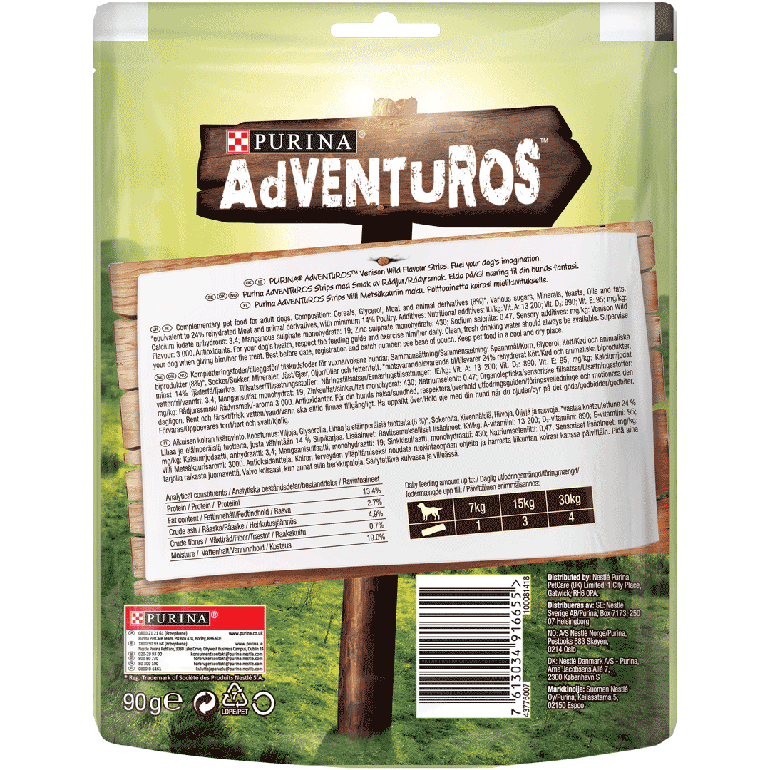 Adventuros Strips Venison Dog Treats 90g