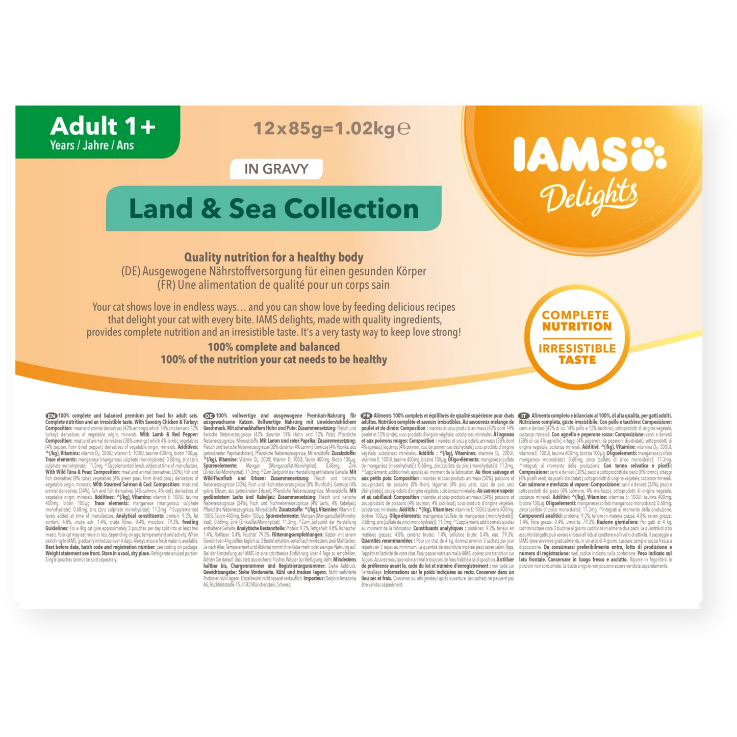 Iams Delights Adult Land & Sea Collection in Gravy Wet Cat Food 12 x 85g