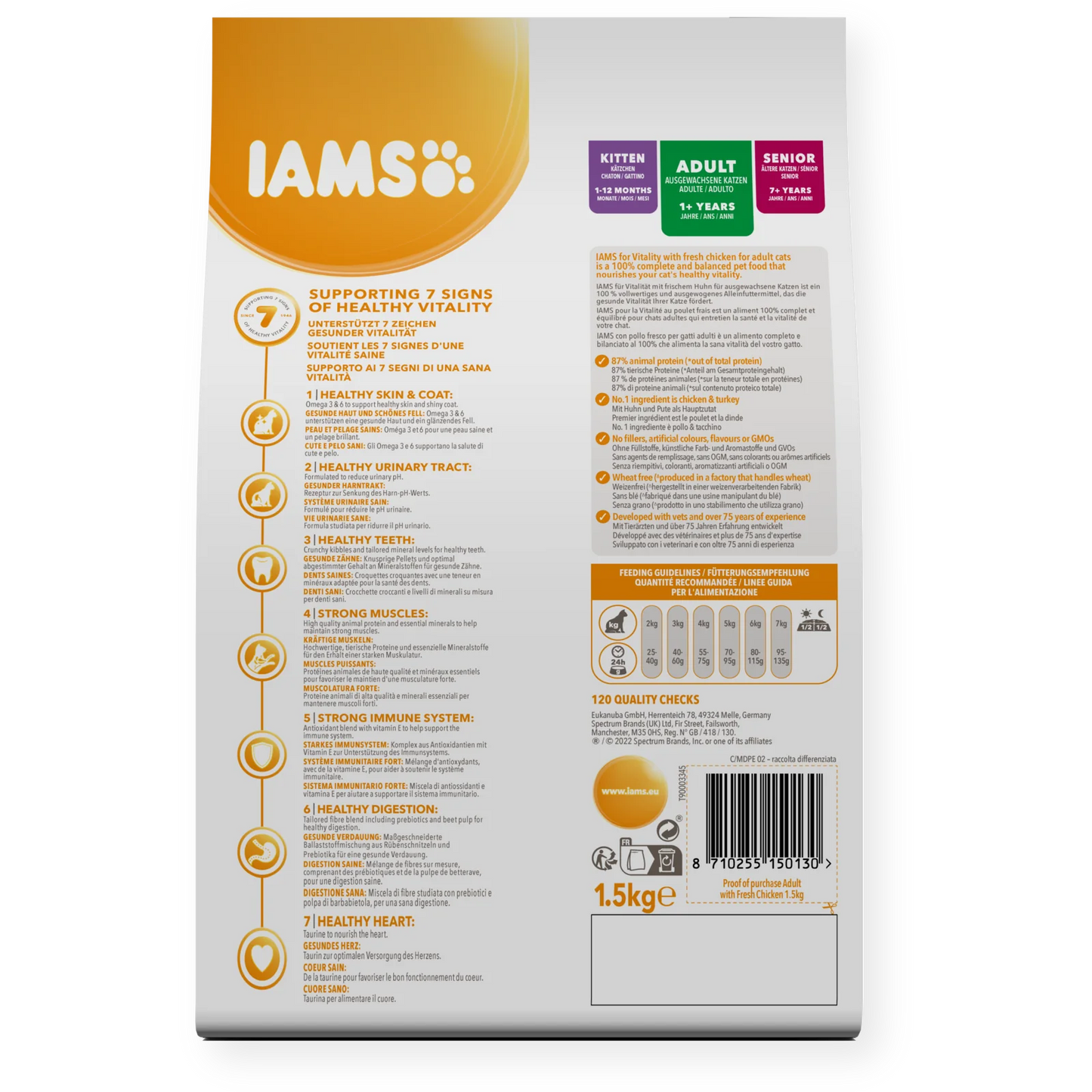 Iams Vitality Adult Fresh Chicken Dry Cat Food 1.5kg