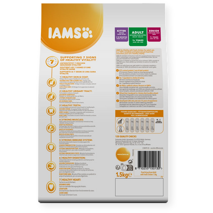 Iams Vitality Adult Fresh Chicken Dry Cat Food 1.5kg