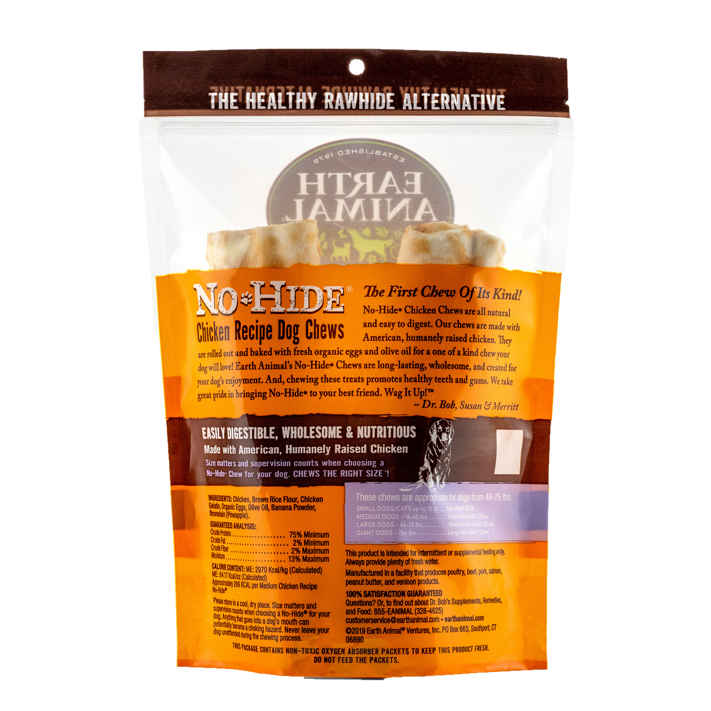 Earth Animal Chicken No Hide Chews Medium Dog Treats 2 pack 120g