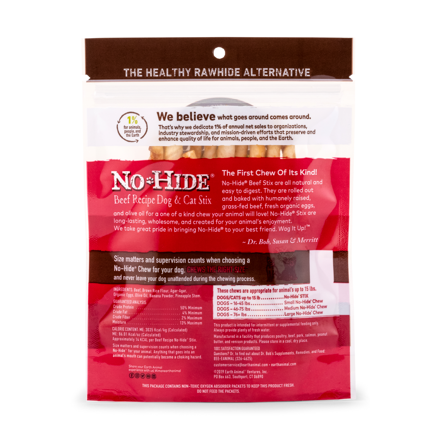 Earth Animal Beef No Hide Stix Dog Treats 10 pack 45g