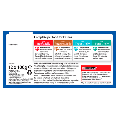 Felix Original Kitten Mixed Selection in Jelly (Beef, Poultry, Trout, Tuna) Wet Cat Food 12 x 100g