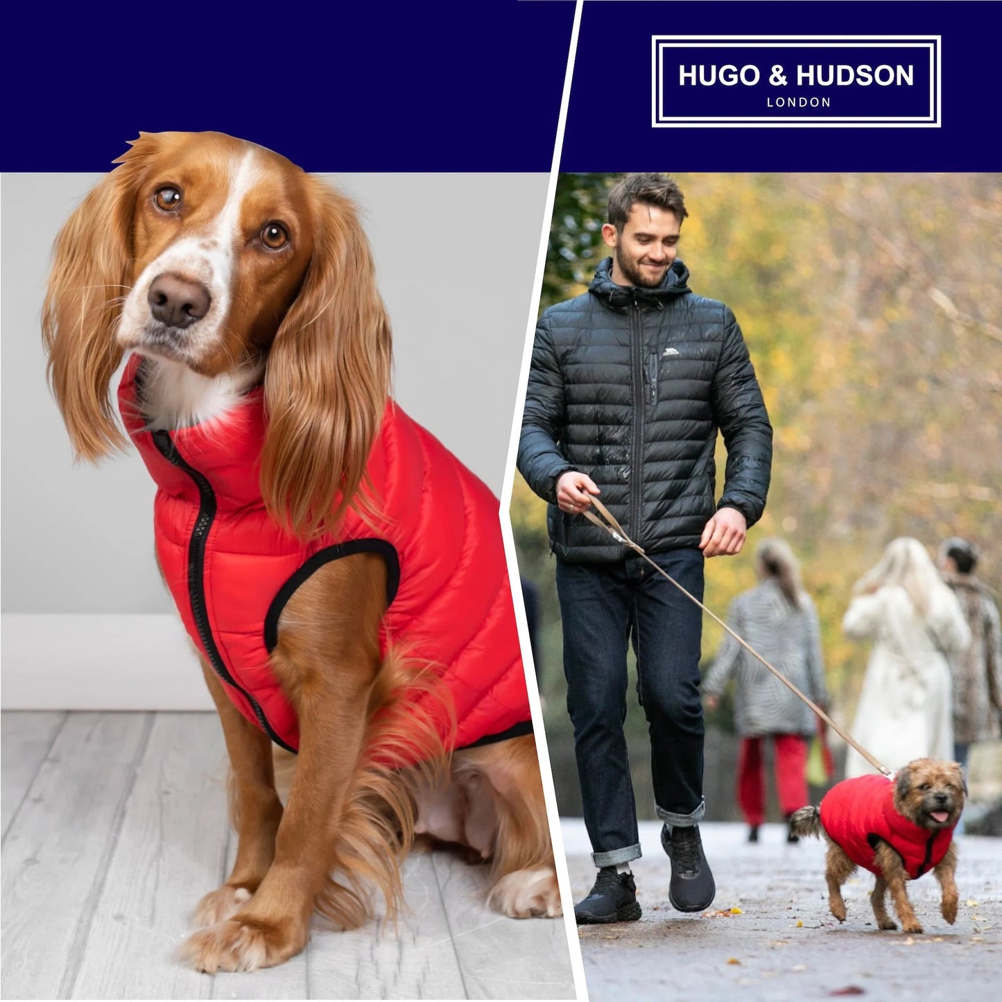 Hugo & Hudson Reversible Dog Puffer Jacket Red and Navy Medium (40cm)